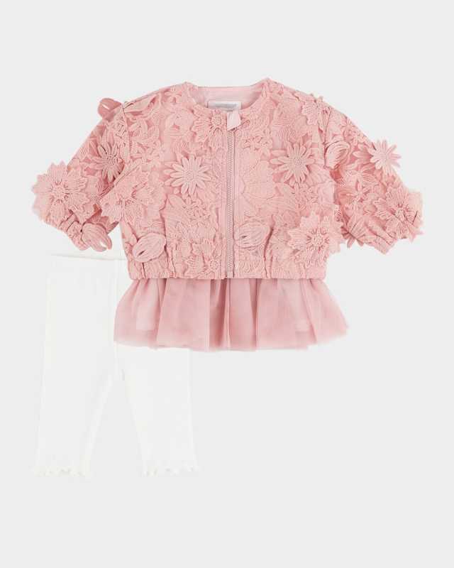 Girl's Lace Bomber Jacket Three-Piece Set, Size 3M-24